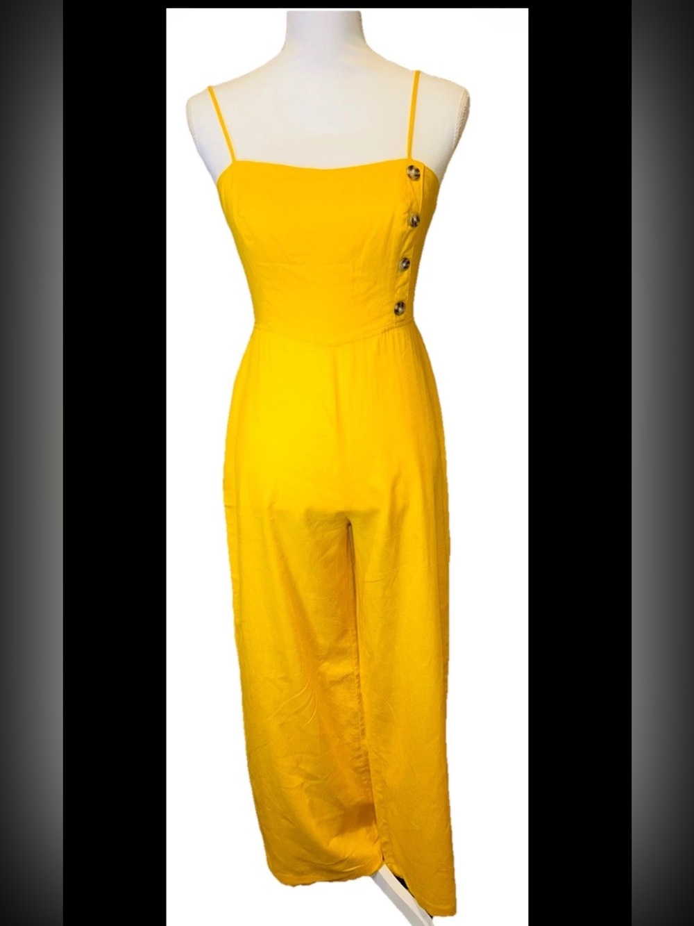 Urban Outfitters Yellow Linen Blend Wide Leg Side Button Jumpsuit Sz 4